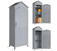 Outsunny Armoire de Jardin Extra Haute Remise à Outils 85x58x213cm Gris | Étagère réglable, porte magnétique, toit galvanisé, ventilation, anti-basculement, cabane pour terrasse et jardin