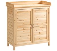 Outsunny Armoire de jardin sur pied placard avec double porte et étagère interne en bois massif sapin pré-huilé dim. 83L x 40l x 92H cm naturel