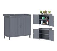 Outsunny Armoire de rangement de jardin sur pied, table de rempotage 2 en 1 double porte, étagère, plateau métal galvanisé - gris