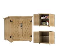 Outsunny Armoire de rangement en bois pour le jardin, Double Porte étagère réglable et Toit bitumé étanche bois sapin pré-huilé - dim. 77,5L x 88l x 83/90H cm