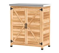 Outsunny Armoire d'Extérieur avec Étagère Interne et Plan de Travail, en Bois et Acier Galvanisé, 79x43x92 cm, Bois Naturel