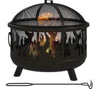 Outsunny Bac à feu Corbeille de feu Foyer avec pare-étincelles Grille de jardin BBQ