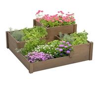 Outsunny Bac à légumes surélevé Bac à fleurs avec 3 niveaux, bac à plantes pour herbes aromatiques sur la terrasse et le balcon, bois de sapin, brun, 122 x 122 x 51 cm