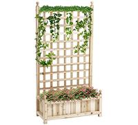 Outsunny Bac à Plantes surélevé avec Treillis Bac à Fleurs Bac à Treillis Arc de Roses avec Support pour Plantes grimpantes Jardin Bois Naturel 64 x 28 x 120 cm