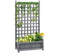 Outsunny Bac à plantes surélevé avec treillis Bac à fleurs Bac à treillis Arc de roses avec support pour plantes grimpantes Jardin Bois Gris 64 x 28 x 120 cm