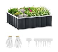 Outsunny Bac de Jardin surélevé à Fond Ouvert 90x90x30 cm Gris foncé | Acier, montage sans outil, jardinière extérieure, pour légumes, herbes et fleurs