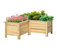 Outsunny Bac-potager surélevé en bois Bac extérieur en forme de L avec toile non tissée Potager urbain 120x120x50 cm naturel