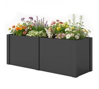 Outsunny Bac surélevé en acier galvanisé, 150 x 53 x 55 cm, jardinière d'extérieur avec séparateur, Noir