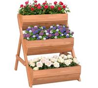 Outsunny Bac surélevé Jardin, kit 3 Niveaux, 65x75x76 cm, Marron | Capacité 66L, Design surélevé en bois, pour fleurs légumes herbes, jardinière extérieure légumes