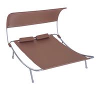 Outsunny Bain de soleil 2 places lit de jardin design contemporain toit réglable 2 roulettes 2 oreillers acier époxy polyester marron foncé