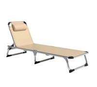 Outsunny Bain de soleil, chaise longue pliante avec appuie-tête, dossier inclinable, aluminium et textilène, beige