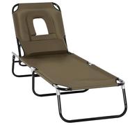 Outsunny Bain de Soleil Chaise Longue Pliante avec appuie-tête, Trou de Lecture, transat inclinable 4 Positions en Oxford 600D, transat Jardin extérieur Camping Piscine terrasse, 190x56x28cm, Marron