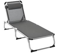 Outsunny Bain de soleil – Transat pliable alu textilène, dossier réglable, tétière gris