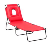 Outsunny Chaise longue pliable inclinable 4 positions Acier 187x58x36 cm Rouge 3 coussins fournis