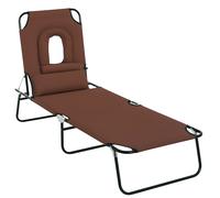 Outsunny Bain de soleil pliable transat inclinable 4 positions 3 coussins fournis métal marron