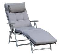 Outsunny Bain de Soleil Pliable transat inclinable 7 Positions Chaise Longue Grand Confort avec Matelas + accoudoirs métal époxy textilène Polyester Gris