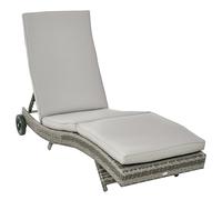 Outsunny Bain de soleil transat chaise longue dossier inclinable 5 positions roulettes matelas déhoussable inclus résine tressée grise