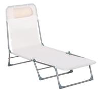Outsunny Bain de soleil transat chaise longue inclinable pliable avec oreiller dossier réglable sur 5 niveaux crème