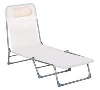 Outsunny Bain de Soleil transat Chaise Longue inclinable Pliable avec Oreiller Dossier réglable sur 5 Niveaux dim. 182L x 56l x 28H cm crème