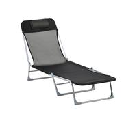 Outsunny Bain de soleil transat chaise longue inclinable pliable avec oreiller dossier réglable sur 5 niveaux noir