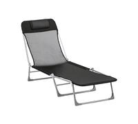 Outsunny Bain de Soleil transat Chaise Longue inclinable Pliable avec Oreiller Dossier réglable sur 5 Niveaux dim. 182L x 56l x 28H cm Noir