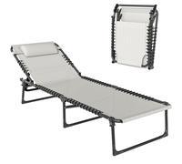 Outsunny Bain de Soleil transat Chaise longue Pliable Dossier inclinable Acier thermoplastique Lacets élastiques Noir textilène crème