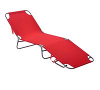Outsunny Bain de soleil transat pliable – Dossier réglable multipositions – Métal/Polyester Rouge