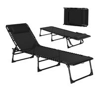 Outsunny Bain de Soleil transat Pliable Dossier inclinable Multi-Positions 189 x 58 x 30cm Acier Lacets élastiques textilène noir