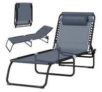 Outsunny Bain de Soleil transat Pliable Dossier inclinable Multi-Positions Acier thermoplastique Lacets élastiques Noir textilène Gris