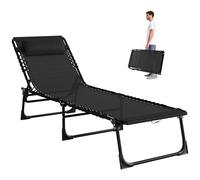 Outsunny Bain de Soleil transat Pliable Dossier inclinable Multi-Positions Acier thermoplastique Lacets élastiques Noir textilène Noir