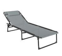 Outsunny Bain de Soleil transat Pliable Dossier inclinable Multi-Positions Acier thermoplastique Lacets élastiques Noir textilène Gris