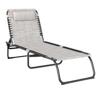 Outsunny Bain de Soleil transat Pliable Dossier inclinable Multi-Positions Acier thermoplastique Lacets élastiques Noir textilène crème