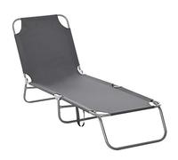 Outsunny Bain de Soleil transat Pliable Dossier réglable Multipositions métal et Polyester Gris