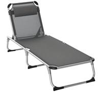 Outsunny Bain de soleil transat pliable grand confort dossier réglable multi-position tétière alu. textilène gris