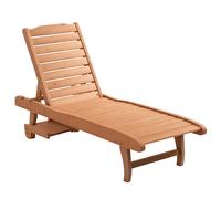 Outsunny Bain de Soleil transat Style Colonial Dossier réglable 3 Positions roulettes Tablette Support Bois Sapin pré-huilé