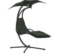 Outsunny Bain de Soleil transat Suspendu Chaise Suspendu Extérieur avec Pare-Soleil et Matelas Design Contemporain 190L x 110l x 190H cm Acier Polyester Gris foncé Noir