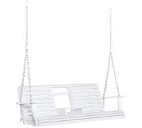 Outsunny Balancelle 3 Places d'Extérieur avec Tablette Centrale et Porte-gobelets, en Bois et Métal, 150x75x53 cm, Blanc