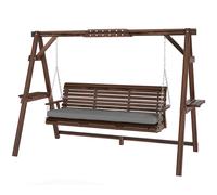 Outsunny Balancelle, balancelle de jardin 3 places en bois, balancelle avec coussin et tablettes jusqu'à 330 kg Carbonisé