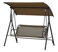 Outsunny Balancelle de Jardin 3 Places avec Couverture Réglable, en Acier et Polyester, 172x110x153 cm, Marron et Gris