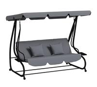 Outsunny Balancelle de Jardin 3 Places Convertible Toit Inclinaison réglable 2 tablettes Support 2L x 1,2l x 1,64H m métal époxy Noir Polyester Gris foncé