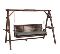 Outsunny Balancelle de jardin 3 places en bois avec coussins d'assise, banc à bascule, charge maximale 330 kg, pour jardin, terrasse, 243 x 134 x 170 cm, carbonisée