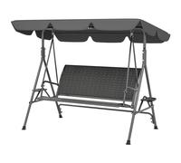 Outsunny Balancelle de jardin 3 places en rattan PE et acier avec toit et porte-gobelets, 204x112x150 cm, Gris