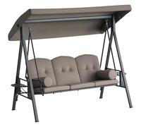 Outsunny Balancelle de Jardin 3 Places Grand Confort Coussins Plateaux escamotables Toit à Inclinaison Ajustable Polyester filé Marron