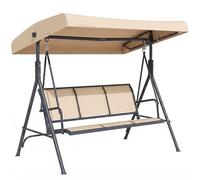 Outsunny Balancelle pour jardin 3 Places Grand Confort Toit Inclinaison réglable Assise et Dossier Ergonomique Acier époxy textilène Beige