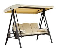 Outsunny Balancelle de Jardin 3 Places Grand Confort Toit Inclinaison réglable Coussins Plateaux rétractables Polyester filé Beige