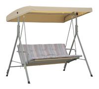 Outsunny Balancelle de Jardin 3 Places Grand Confort Toit Inclinaison Réglable Épais Coussins Amovibles Polyester Acier Époxy Marron Clair