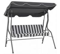 Outsunny Balancelle de Jardin 3 Places Toit imperméabilisé Inclinaison réglable Coussins Assise Dossier 1,7L x 1,1l x 1,53H m Acier Polyester Gris Blanc rayé