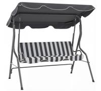 Outsunny Balancelle de Jardin 3 Places Toit imperméabilisé Inclinaison réglable Coussins Assise Dossier gris, blanc rayé