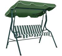 Outsunny Balancelle de Jardin 3 Places Toit imperméabilisé Inclinaison réglable Coussins Assise Dossier 1,7L x 1,1l x 1,53H m Acier Polyester Vert Blanc rayé