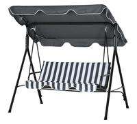 Outsunny Balancelle de jardin 3 places toit inclinaison réglable coussins 1,72 x 1,1 x 1,53 m acier noir polyester gris